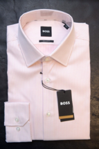 HUGO BOSS Uomo Joe Kent Regular Aperto Rosa a Righe Cotone Camicia 41 16 - $63.89