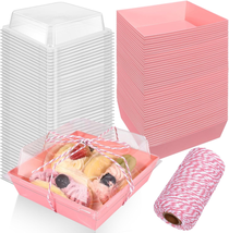 50 Pack Paper Charcuterie Boxes with Clear Lids,4.3&quot; Pink Square Disposa... - £19.31 GBP