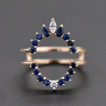 1.00 Ct Blue Sapphire &amp; Diamond Simulated Wrap Ring925 Silver Gold Plated - £90.99 GBP
