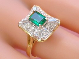 Vintage .90ct Emerald .76ctw Diamond 2-TONE 18K High Sitting Cocktail Ring 1960 - £2,539.79 GBP
