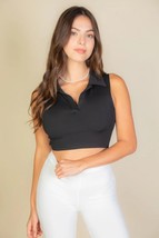 Solid Ribbed Polo Neck Tank Top - $10.50