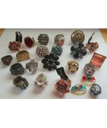 Vintage-Modern STRETCH RING Lot 23 Piece Cocktail, Statement, Rhinestone... - $126.36 CAD