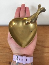 Vtg Solid Brass Perched Bird Heart Shaped Trinket Jewelry Catch All Dish India - £23.94 GBP