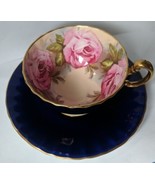 Aynsley England Teacup And Saucer 4 Floating Pink Cabbage Rose DAMAGE - $65.88