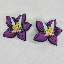Tinkerbell Disney Jibbitz Purple Flower Set of 2 Shoe Charms Fits Crocs RARE - £58.97 GBP