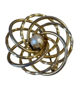 Vintage Gold &amp; Silver Tone Swirl Brooch With Faux Pearl Center - £11.42 GBP