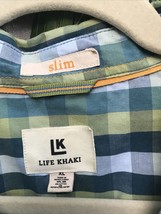Life Khaki Men&#39;s XL slim-fit Turquoise Lime Plaid Shirt Bttn Down L/S 2 ... - £19.20 GBP