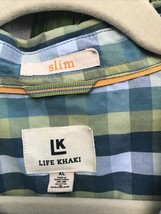 Life Khaki Men&#39;s XL slim-fit Turquoise Lime Plaid Shirt Bttn Down L/S 2 ... - $24.48