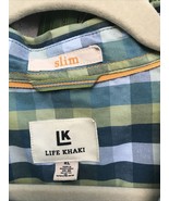 Life Khaki Men&#39;s XL slim-fit Turquoise Lime Plaid Shirt Bttn Down L/S 2 ... - $33.48 CAD