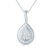 1/10CT TW Diamond Pear Shaped Pendant in Sterling Silver with 18&quot; Cable chain - £31.71 GBP
