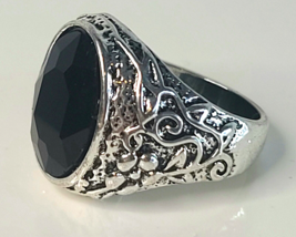 Silver Tone Black Faceted Dome Ring Size 10.5 - £3.13 GBP