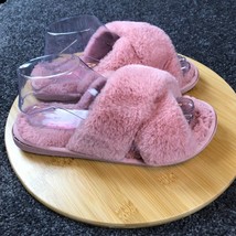 Womens Fuzzy Slippers Size 9-10 Pink Warm Fluffy Soft Cozy Comfort - £9.99 GBP