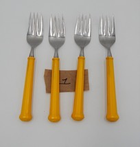Oxford Hall Dessert Salad Forks Yellow Handle Flatware Stainless Japan S... - $15.99