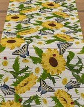 Extra Long Fabric Printed Table Runner(13&quot;x78&quot;) SUNFLOWERS &amp; BUTTERFLIES - £15.56 GBP