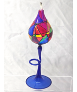 Hand Blown 8.5&quot; Stained Art Glass Oil Lamp Cobalt Spiral Stem With Wick ... - $494.82 MXN