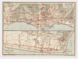 1927 Original Vintage City Map Of San Remo Sanremo Bordighera / Liguria / Italy - £16.86 GBP