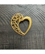 Vintage Gold Tone Heart Brooch Pin with Cutout Details Cutout Art Deco S... - $13.55