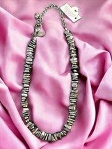 Chico&#39;s Necklace Modern Gray Blk And Goldtone Diamond Like Accents Charm NWT - £40.62 GBP