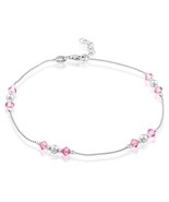 Sterling Silver Beads with Pink Crystals Anklet - €36,71 EUR