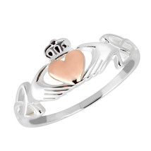 Celtic Claddagh Love Heart Rose Gold Vermeil Over Sterling Silver Ring-6 - £17.31 GBP