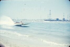 2-35 mm color slides *1950's Glass-Metal Frame RACING BOATS houses CAR l... - $6.44