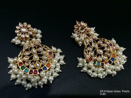 Kundan jewelry earrings bridal set Poojavi Online Sell white beads - £16.04 GBP