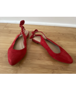 Anthropologie 8 38 Red Suede Pointed Toe Slingback Bow Flats - £28.96 GBP