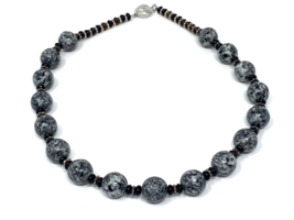 Natural Stone Beaded Necklace Black/Grey 16&quot; - $346.96 MXN