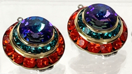 Vintage Mr Bijoux Rivoli Clip Earrings Signed Tiered Rhinestone Crystal ... - £46.19 GBP