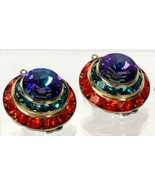 Vintage Mr Bijoux Rivoli Clip Earrings Signed Tiered Rhinestone Crystal ... - £45.62 GBP