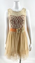 Ryu Dress Size Medium Tan Orange Lace Sleeveless Mesh Ruffle Fit Flare W... - $44.55