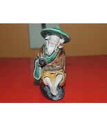 Chinese Mud Man Men 3" Brown Green Yellow seated pipe China Mudman Antiq... - $40.49