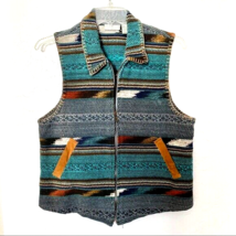 Vintage IVY Southwestern Full Zip Vest Size Women&#39;s Large Green Blue Cotton - £22.18 GBP