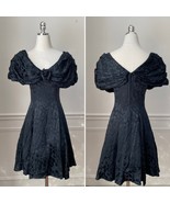 Vintage 80s 90s Off Shoulder Jacquard Goth Wednesday Addams Dress XS - $74.92 CAD