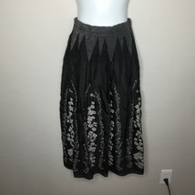 Women&#39;s Broomstick Black White Embroidered Floral Calf Length Skirt - $34.99