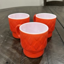Fire King Stacking Mugs Diamond Quilted Orange Milk Glass Coffee Cups - $29.69