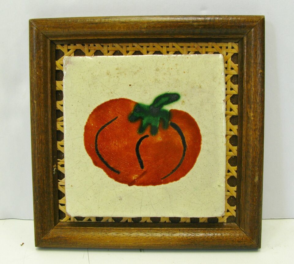 Vintage Red Clay Pumpkin Trivet Frame Wall Hanging Decor - $4.95