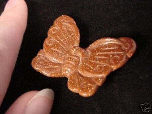 (Y-BUT-551) BUTTERFLY gem GOLDSTONE stone figurine gemstone carving BUTT... - $14.01