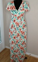 Rags &amp; Couture Womens&#39; Small 2-4 Maxi Dress Watercolor Floral Ruched Mint Green - £11.65 GBP