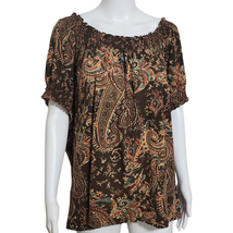 Vtg. Lauren Ralph Lauren Boat Neck Paisley Smock Chocolate Brown Plus Size 3X  - $29.95