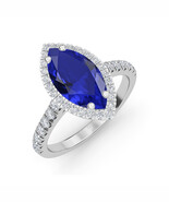 Blue Sapphire and White Lab Grown Diamond Ring in 10 Karat White Gold Si... - $1,400.00