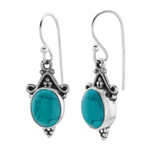 Turquoise Charm 925 Silver Fish Hook Earrings - £22.36 GBP