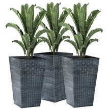 Set of 3 - Grey Faux Rattan Plastic Tall Large Flower Pots - $3,877.91 MXN