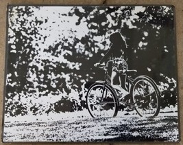 Big Mid Century Vintage Photograph Girl Riding Bike Black White Art  60s... - £14.94 GBP