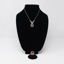 Silver &amp; Red Rhinestone Necklace &amp; Ring Set - £10.40 GBP
