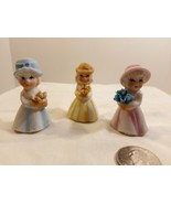 Set of 3 Miniature Bisque Porcelain UCGC Blonde Girls with Flowers Figur... - £22.49 GBP