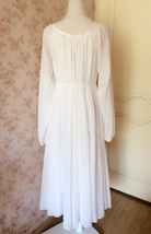 WHITE Chiffon Maxi Dress Women Loose Fit long sleeve Plus Size Maternity Dress image 5