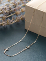 14ct Solid Gold Twin Cross Chain Necklace, 14K, Embedded, 1 piece, Fine, pretty - £167.93 GBP