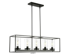 Dahlia 5-Light Iron Black Chandelier / Island Light with Clear Glass Shades - $237.49
