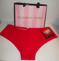 Victoria&#39;s Secret Pink No Show Cheekster Panty Red Pride Collection I Love You S - £10.11 GBP